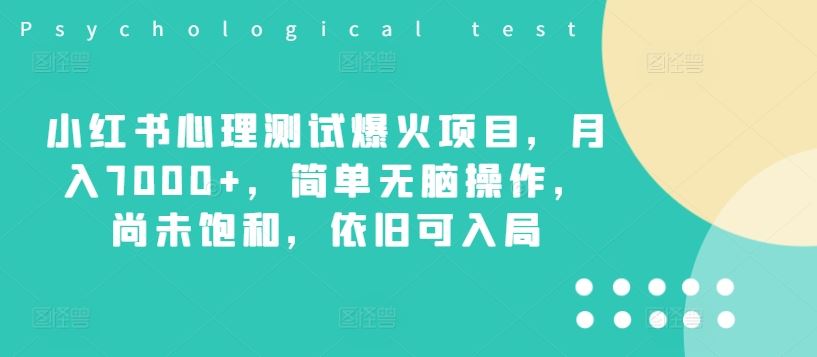 小红书心理测试爆火项目，月入7000+，简单无脑操作，尚未饱和，依旧可入局-阿良资源网